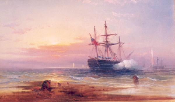 Edward Moran Salute at Sunset. Norge oil painting art